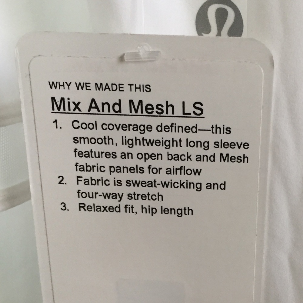 NWT WHITE LULULEMON MIX AND MESH LONG SLEEVE - 10 - Picture 5 of 7